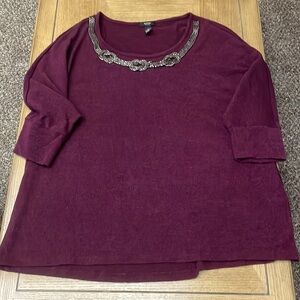 Alfani Burgundy Sweater with Metallic detail at neckline Size 3x